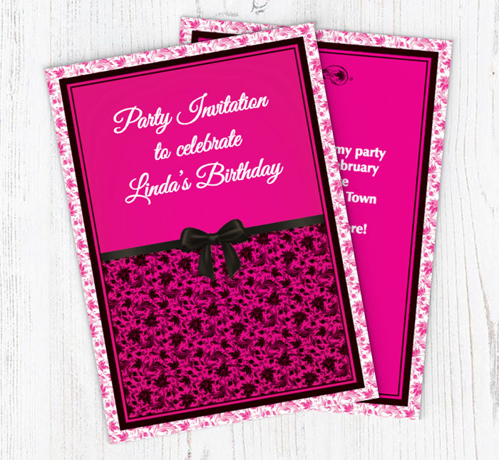 pink and black bow party invitations