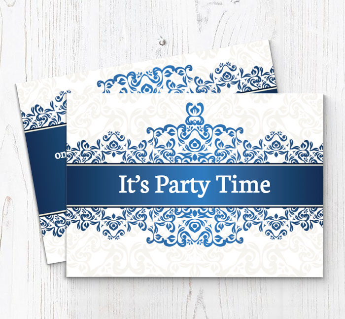 blue damask party invitations