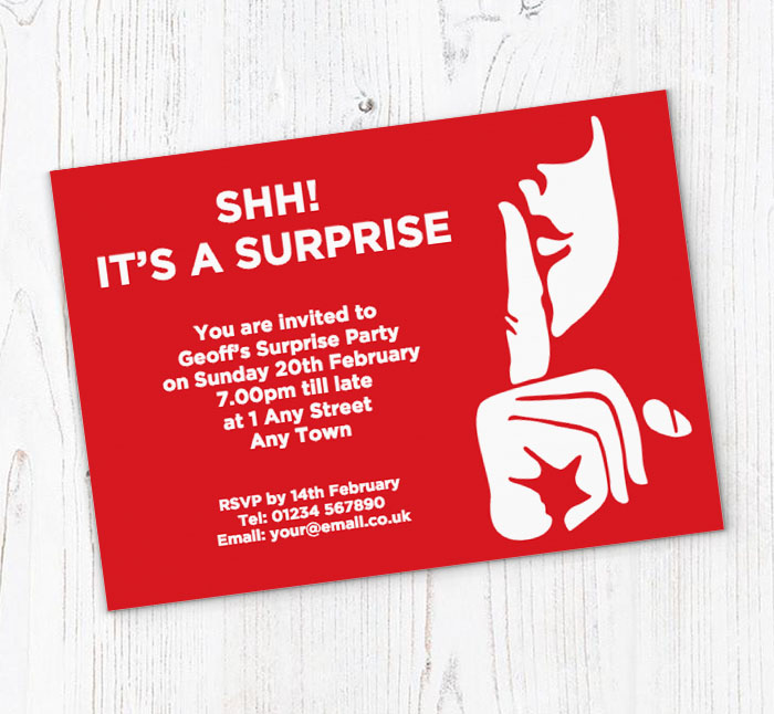 red shh party invitations