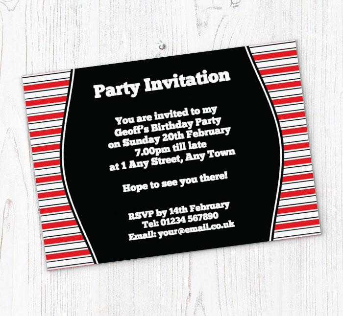 red and black stripes invitations