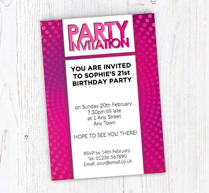 pink disco dots party invitations