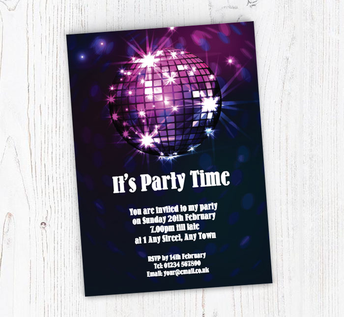 purple disco ball party invitations