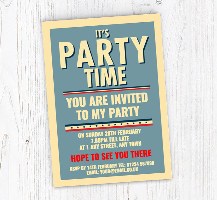 retro party time party invitations