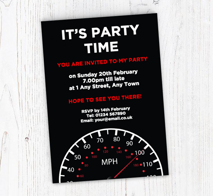 speedometer party invitations