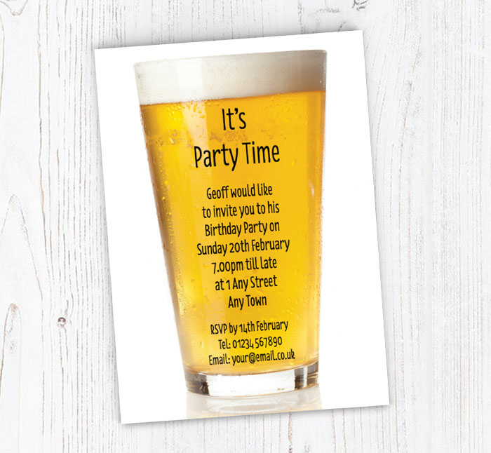 pint of lager party invitations