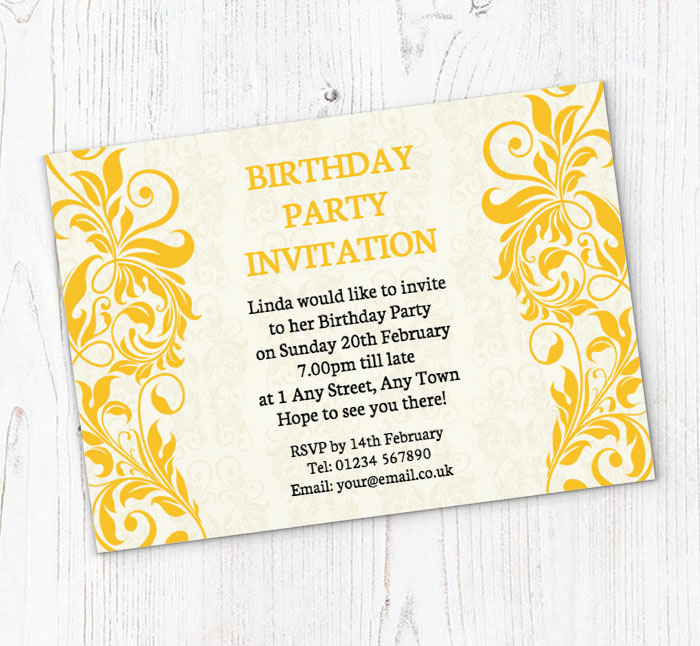 yellow damask party invitations