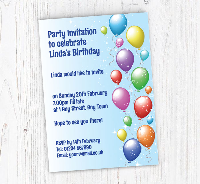 balloons and stars party invitations