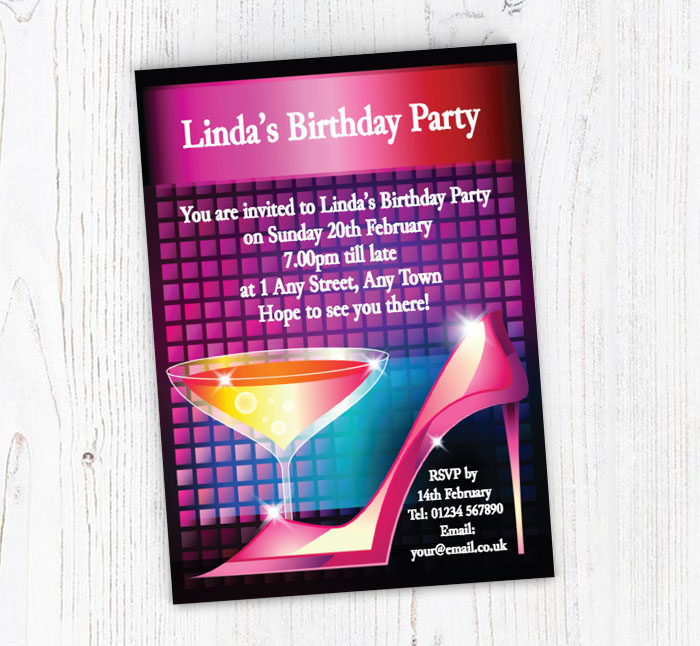 pink shoe and champagne invitations