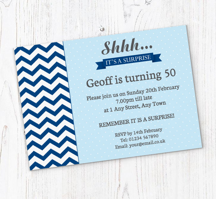 blue chevron surprise invitations