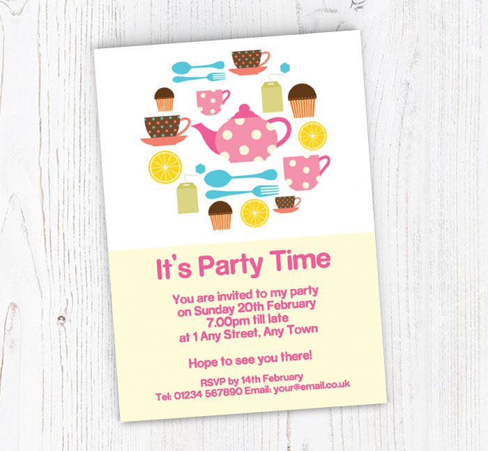 pink and cream tea party invitations