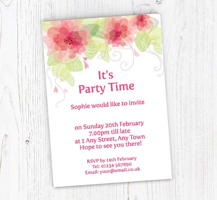 pastel flowers party invitations