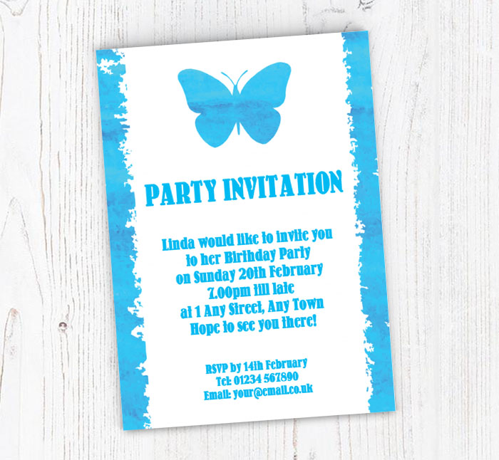blue butterfly party invitations