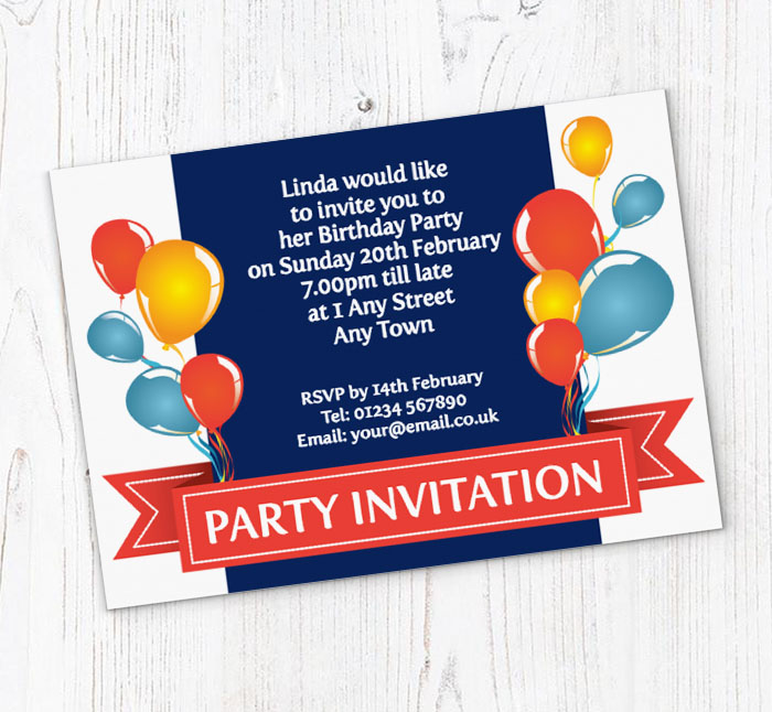 balloon and banner party invitations