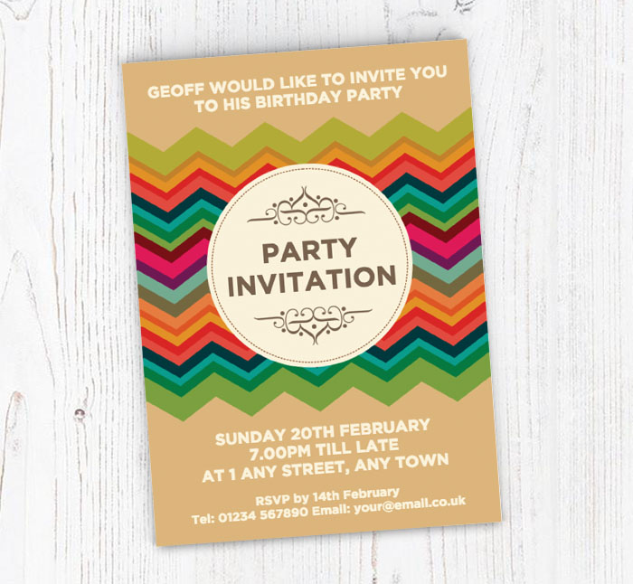 multi coloured chevron invitations