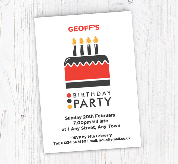 grey and red cake party invitations