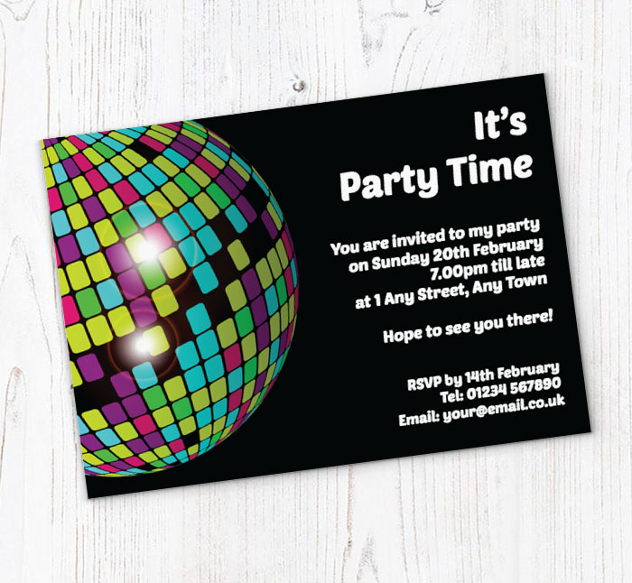 coloured disco ball invitations