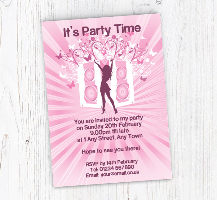 party girl with speakers invitations
