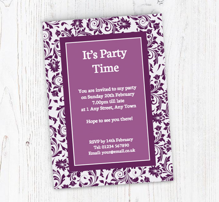 purple floral party invitations