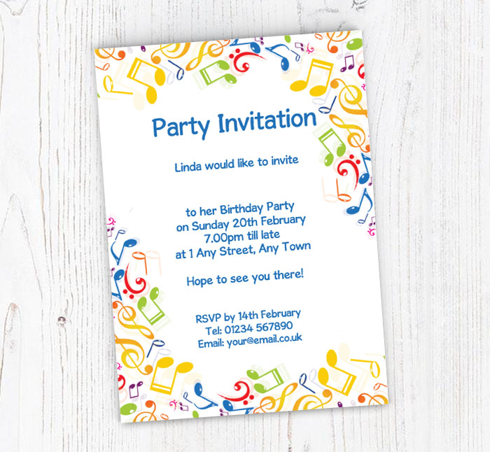 colourful musical notes invitations