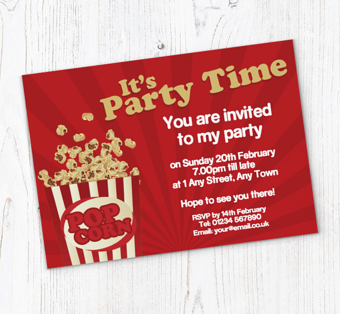 popcorn party invitations