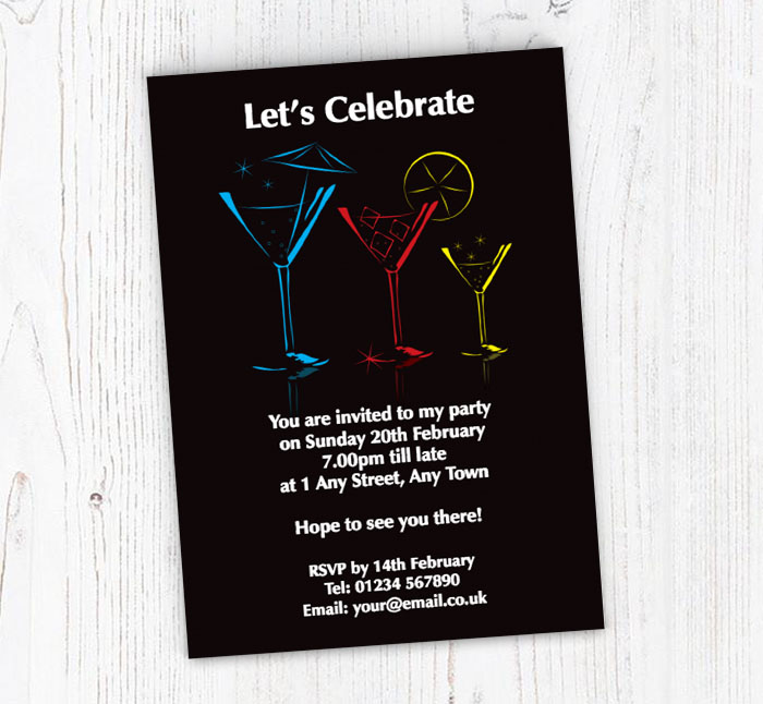 three cocktail glasses invitations