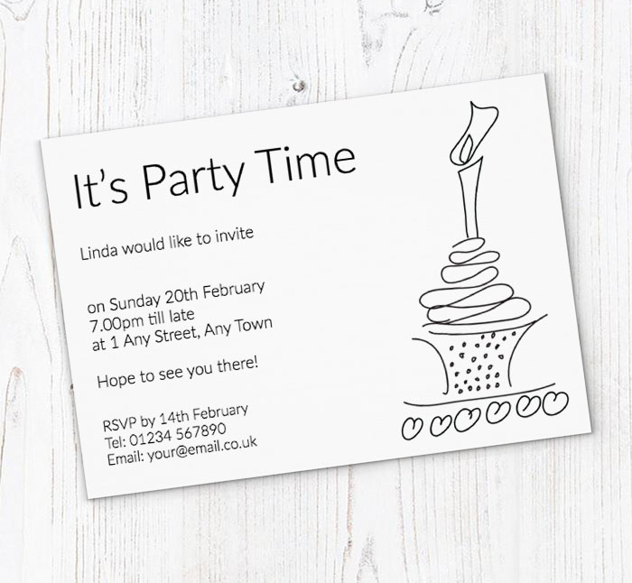 cake and candle sketch invitations