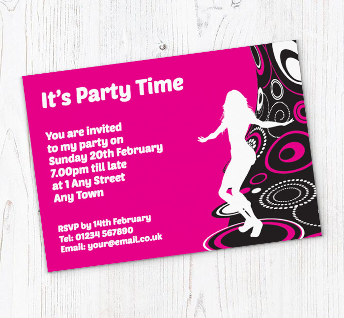 pink disco lady invitations