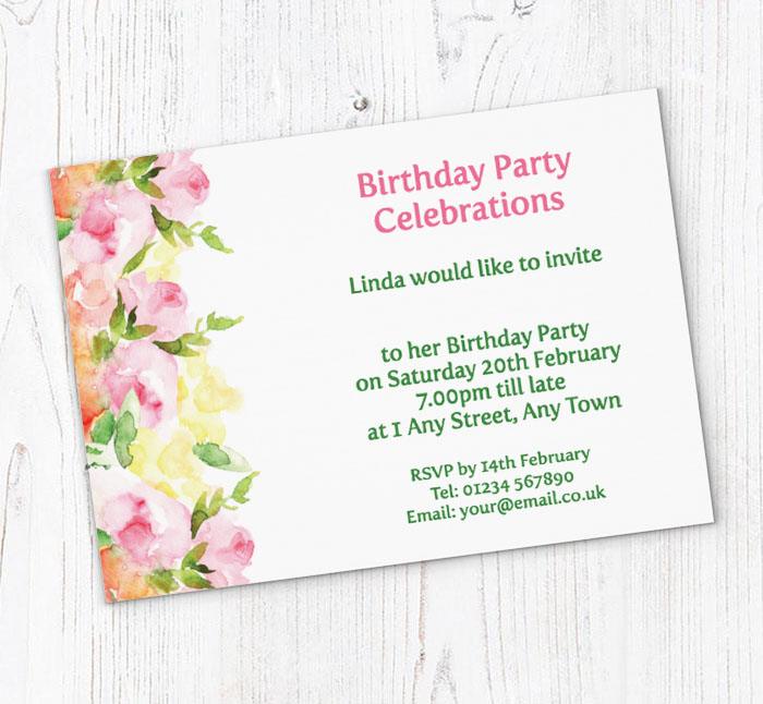 watercolour roses invitations