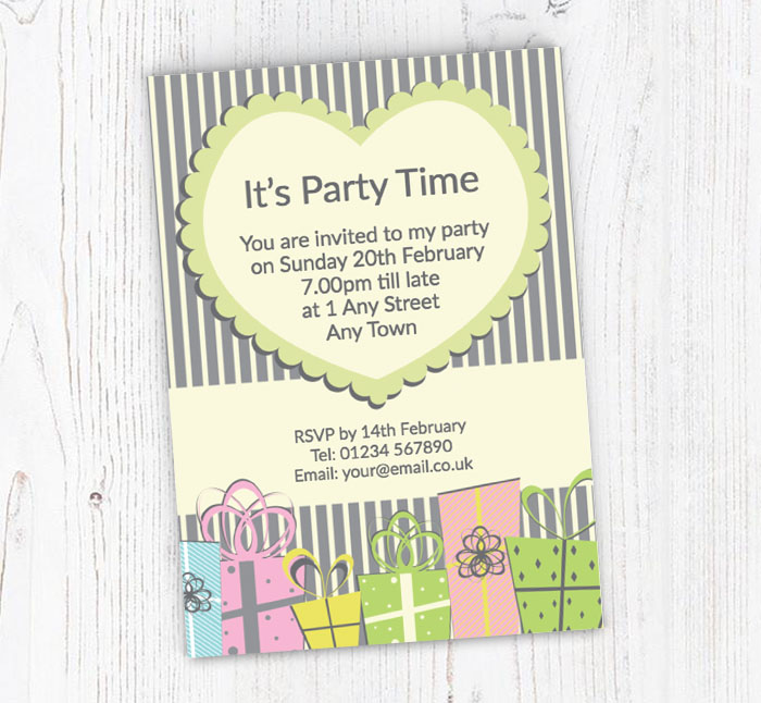 stripes and presents invitations