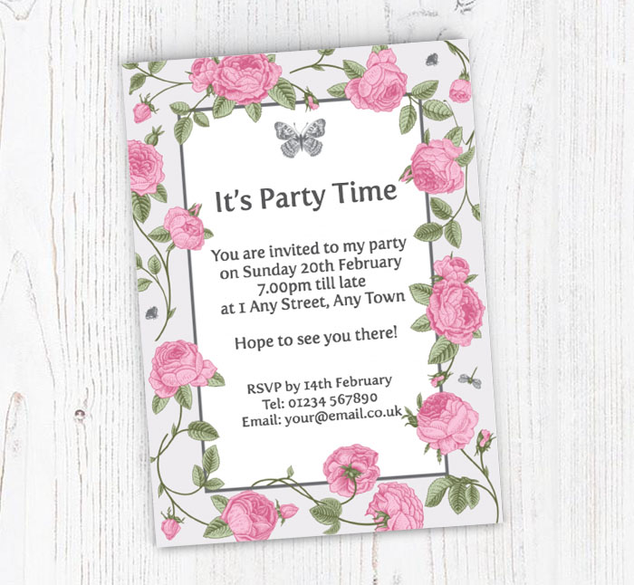 roses and butterfly invitations