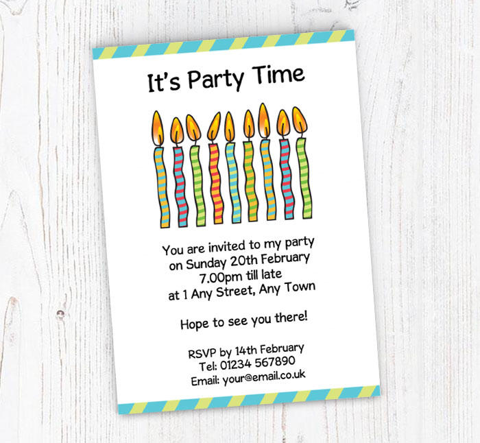 cartoon candles party invitations