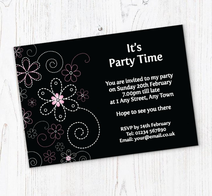 dash flowers party invitations