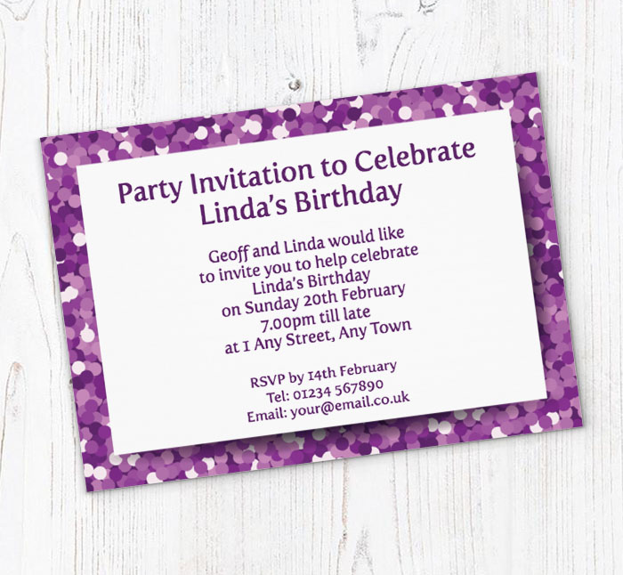 purple sparkles party invitations