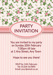 pink roses and stripes invitations