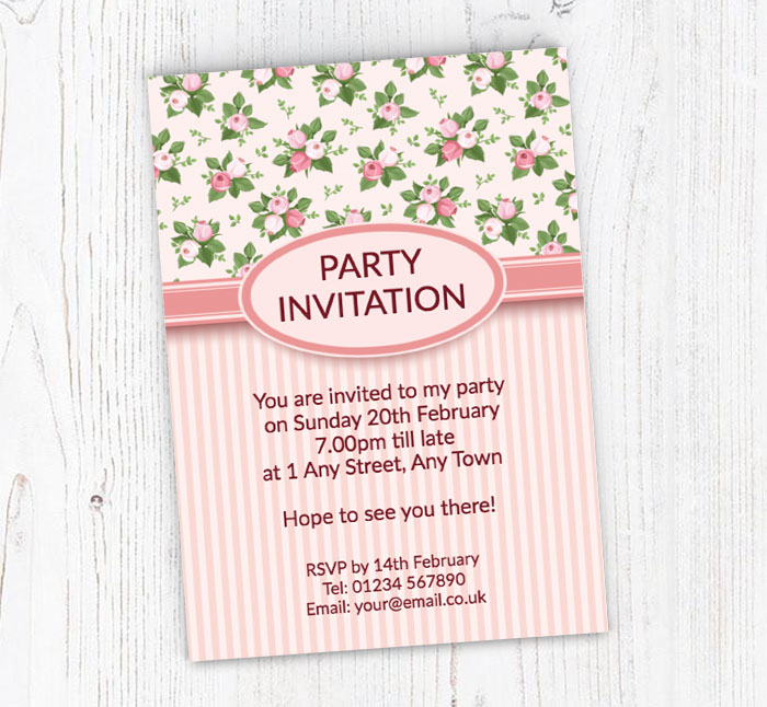 pink roses and stripes invitations
