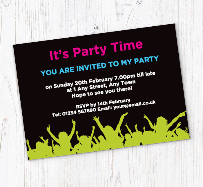 neon party people invitations