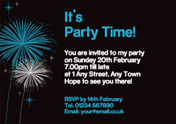 blue and white fireworks invitations