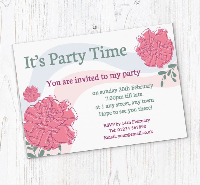 pink flowers party invitations