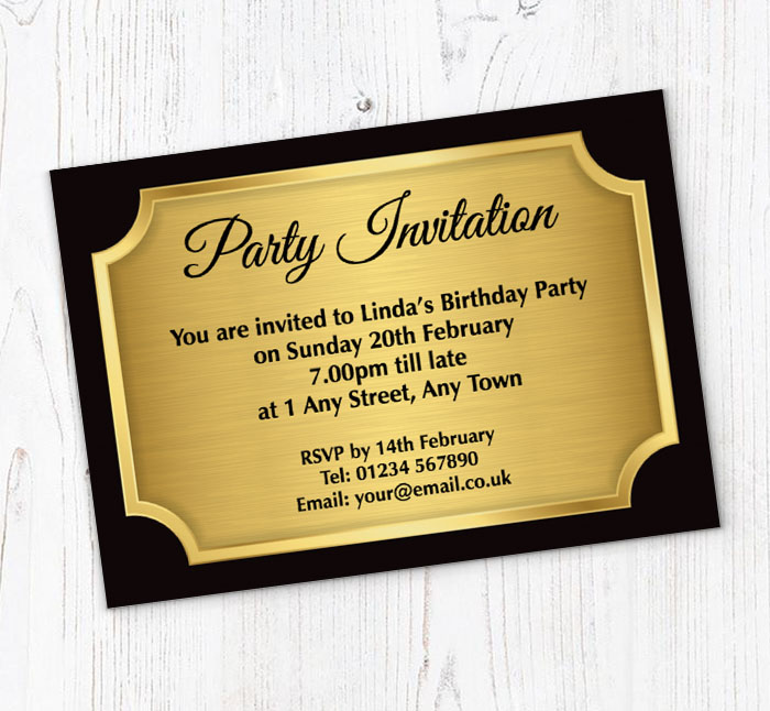 gold plaque party invitations