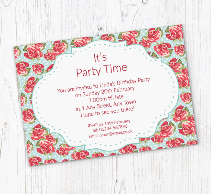 vintage red roses party invitations