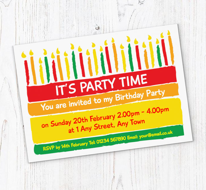 colourful cake party invitations
