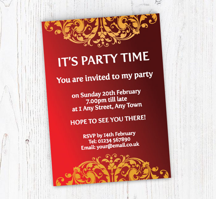 red and golden floral invitations