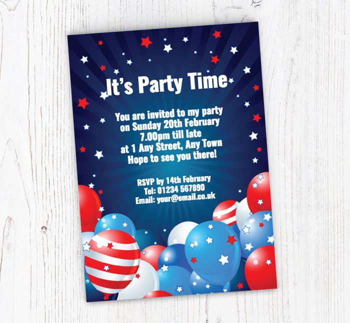 stars and stripes balloons invitations