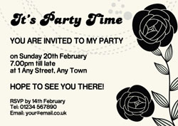 black flowers party invitations