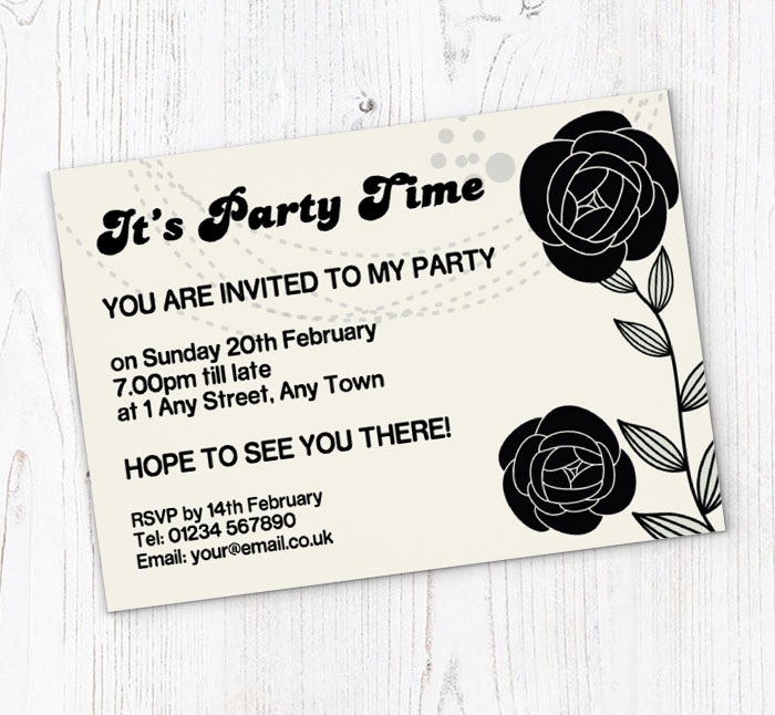 black flowers party invitations