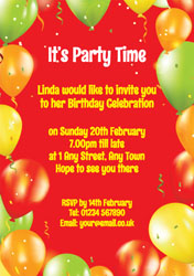 party balloons on red invitations