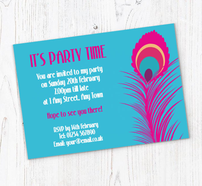 pink peacock feather invitations