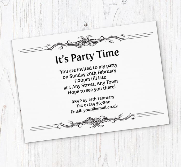 black ornate scroll invitations