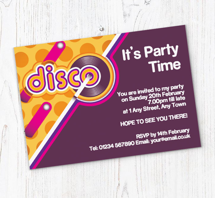 purple disco party invitations