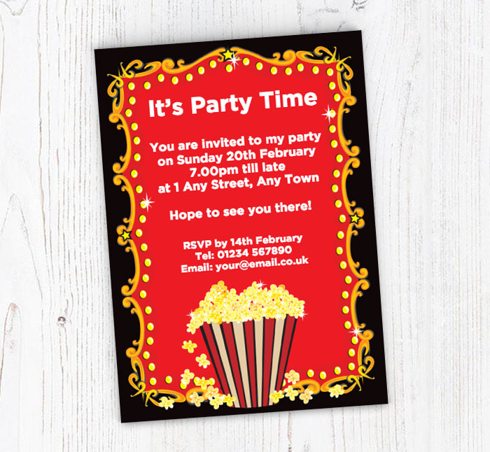 popcorn and lights invitations